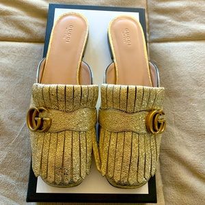 Gucci 39 1/5 EURO size or 9 1/2  American Size Woman Slip Gold Sandals.